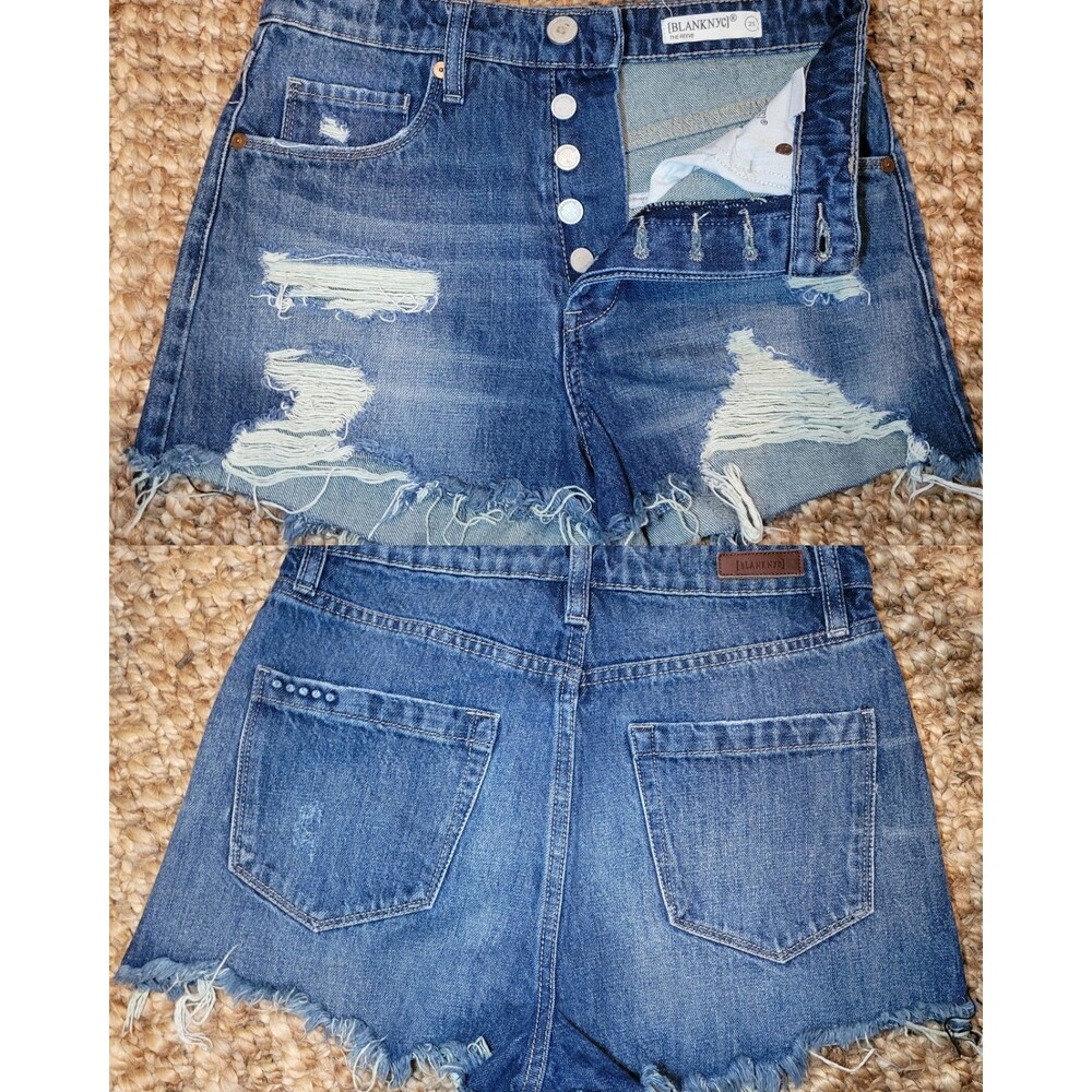 BlankNYC 25 Distressed Destroyed Jean Denim Shorts High Rise Festival Holes 25 2